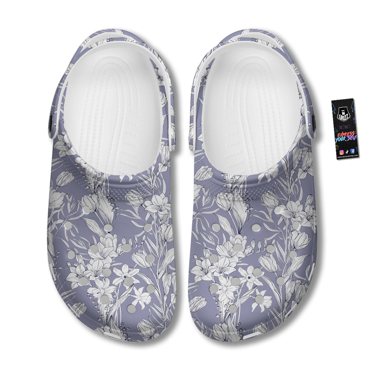 Tulip White Print Pattern Clog-grizzshop