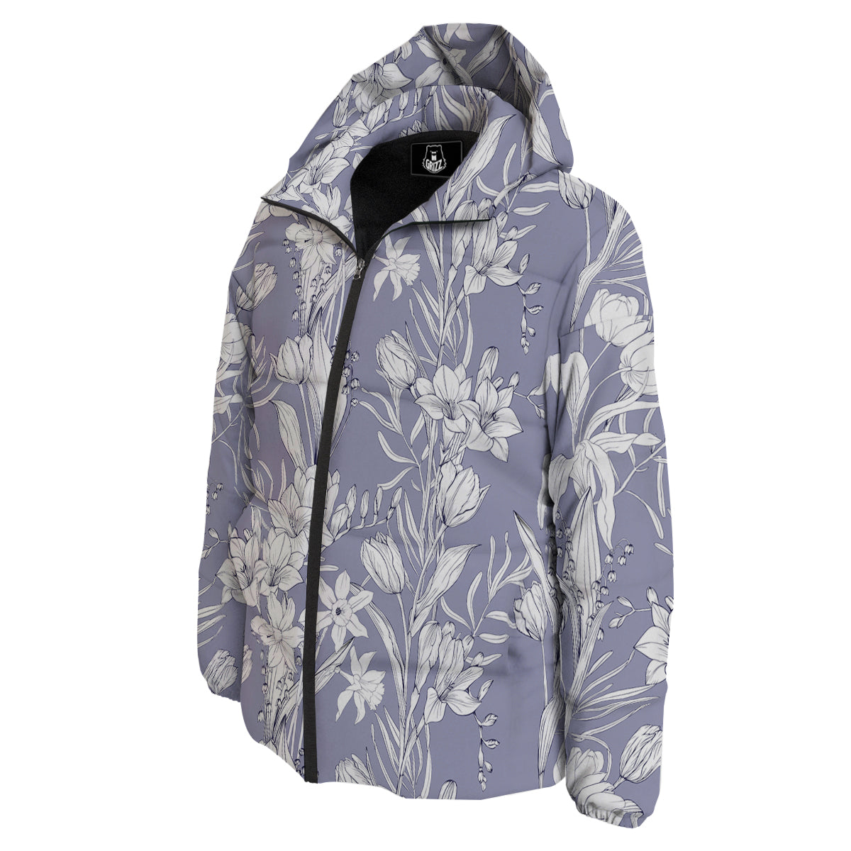 Tulip White Print Pattern Down Jacket-grizzshop