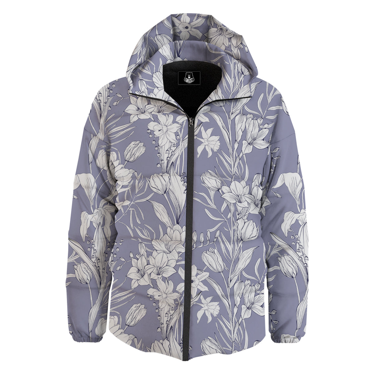 Tulip White Print Pattern Down Jacket-grizzshop