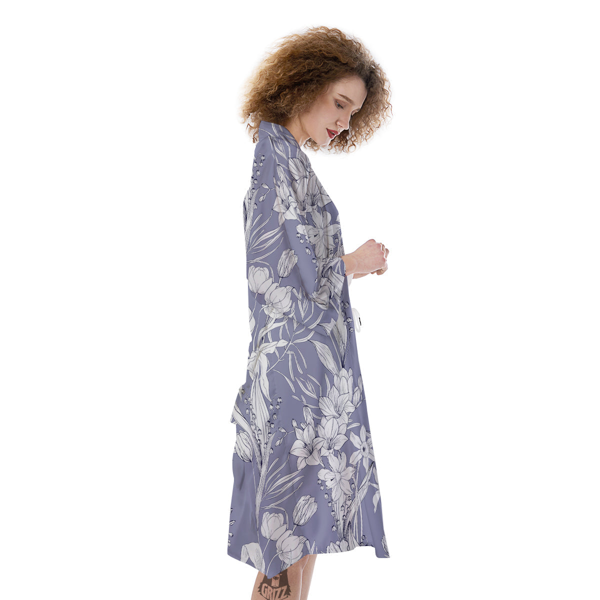 Tulip White Print Pattern Kimono-grizzshop