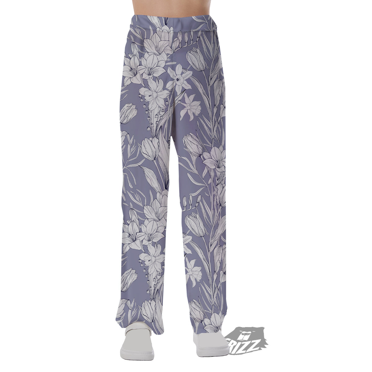 Tulip White Print Pattern Pajama Pants-grizzshop