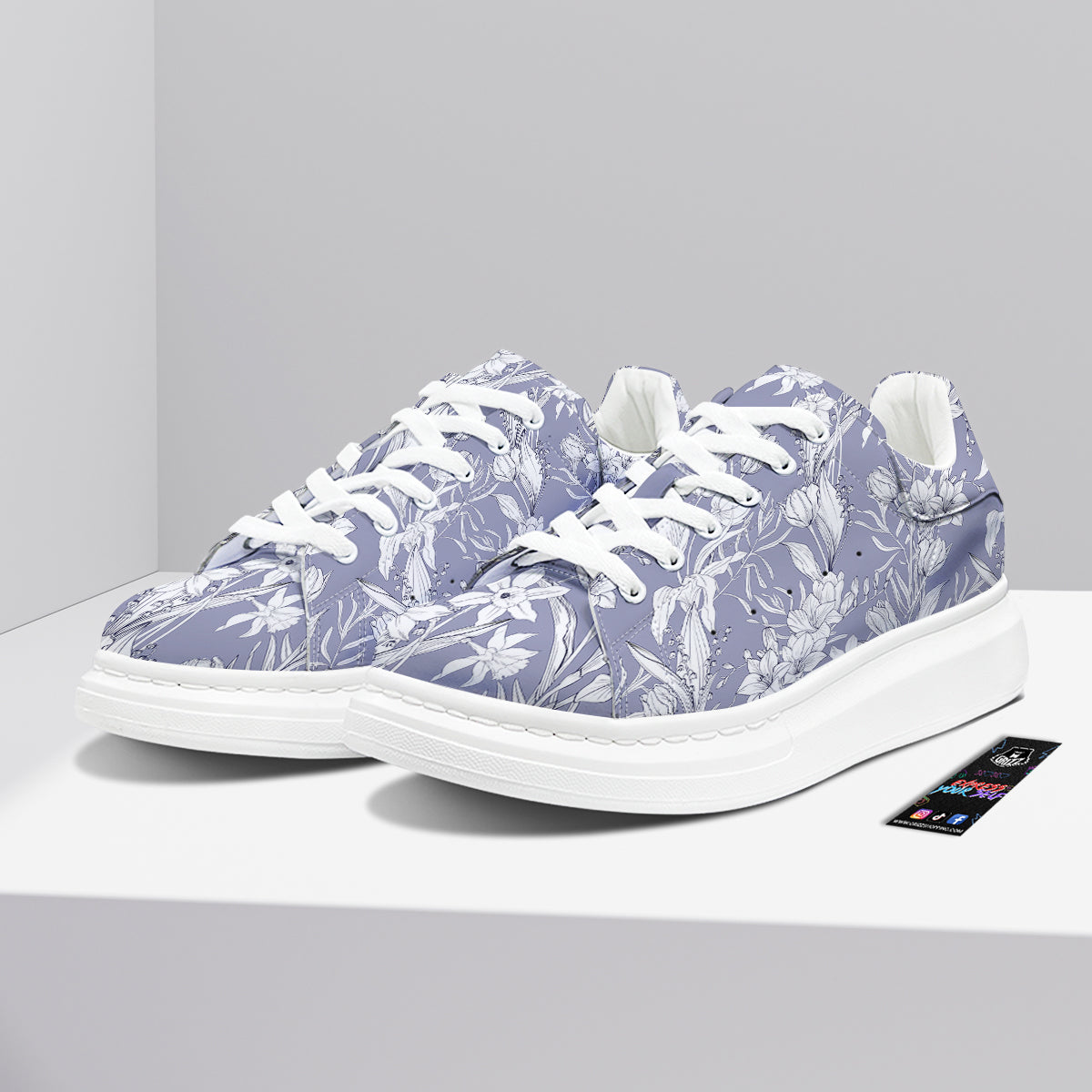 Tulip White Print Pattern Platform Shoes-grizzshop