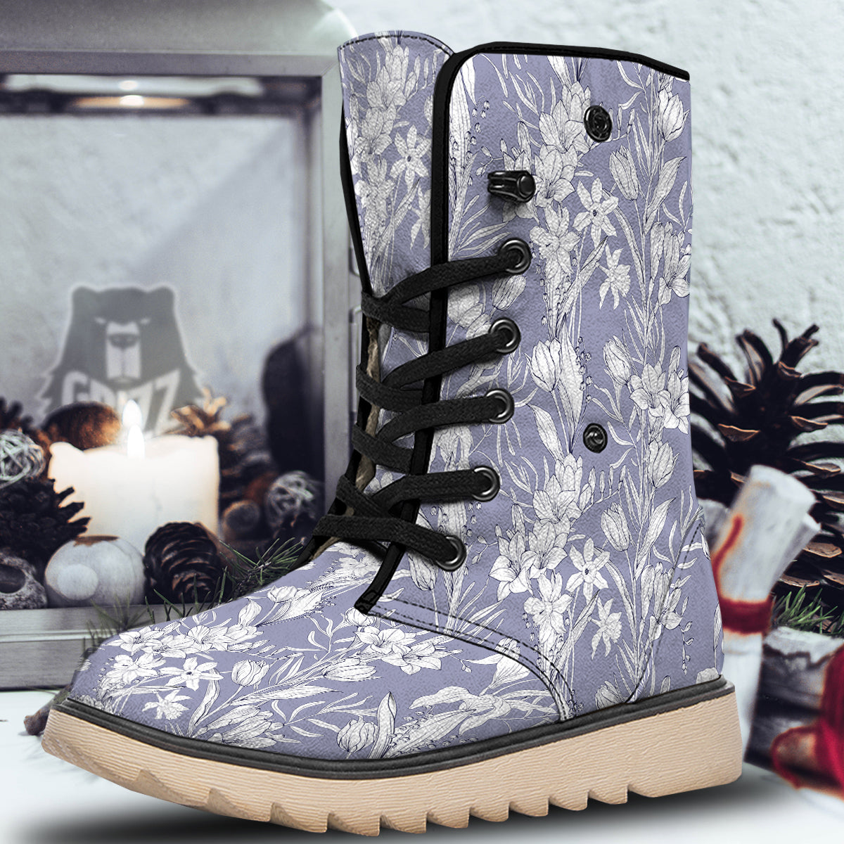 Tulip White Print Pattern Snow Boots-grizzshop