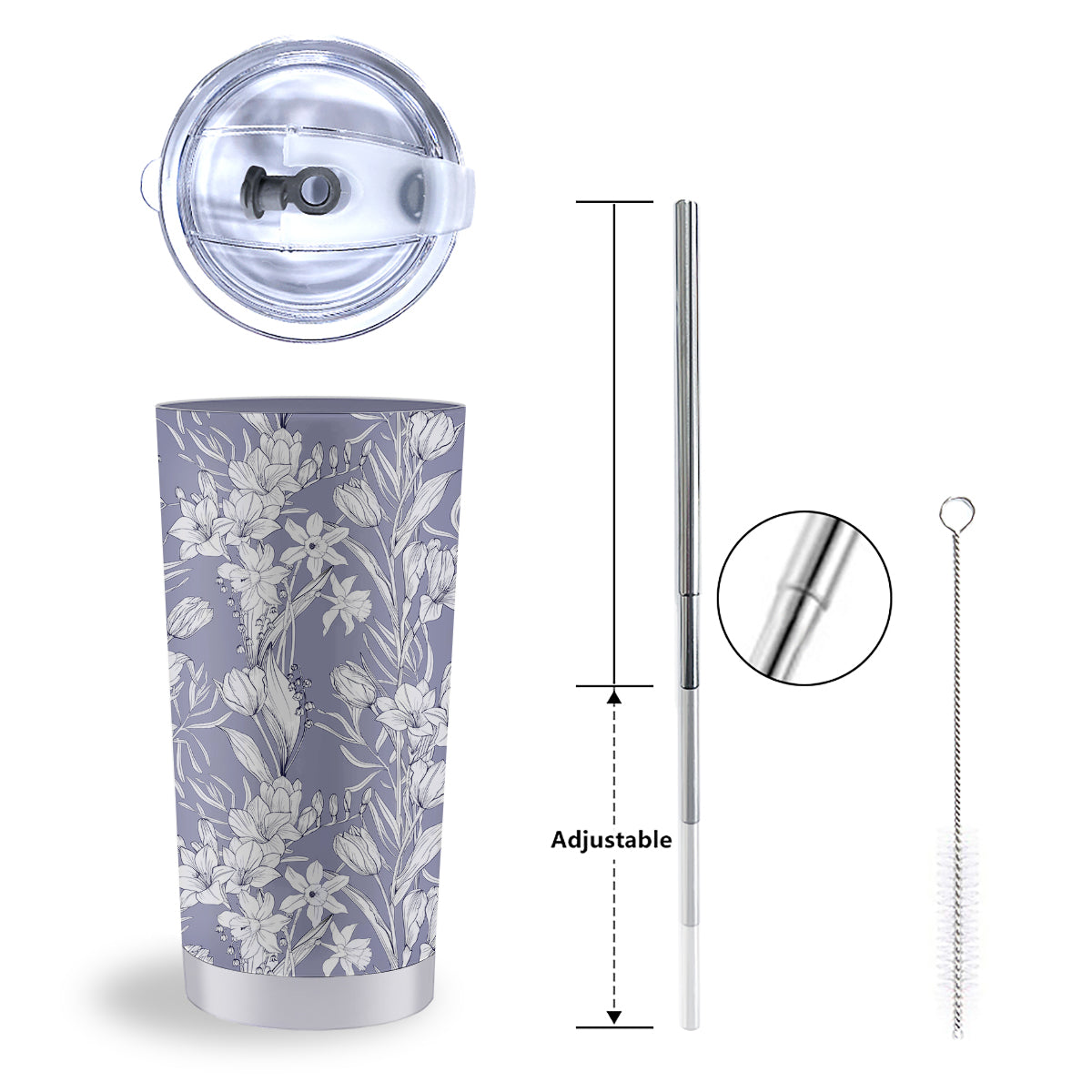 Tulip White Print Pattern Tumbler-grizzshop