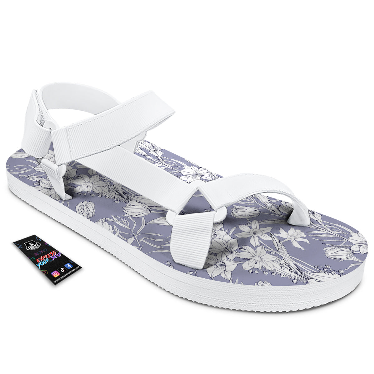 Tulip White Print Pattern White Open Toe Sandals-grizzshop