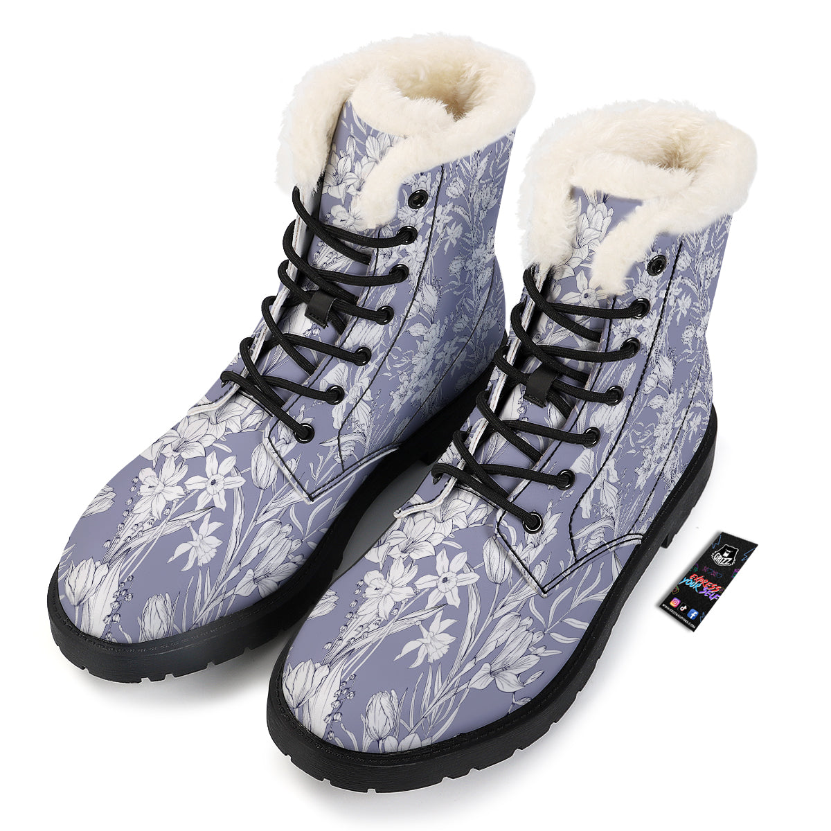 Tulip White Print Pattern Winter Boots-grizzshop