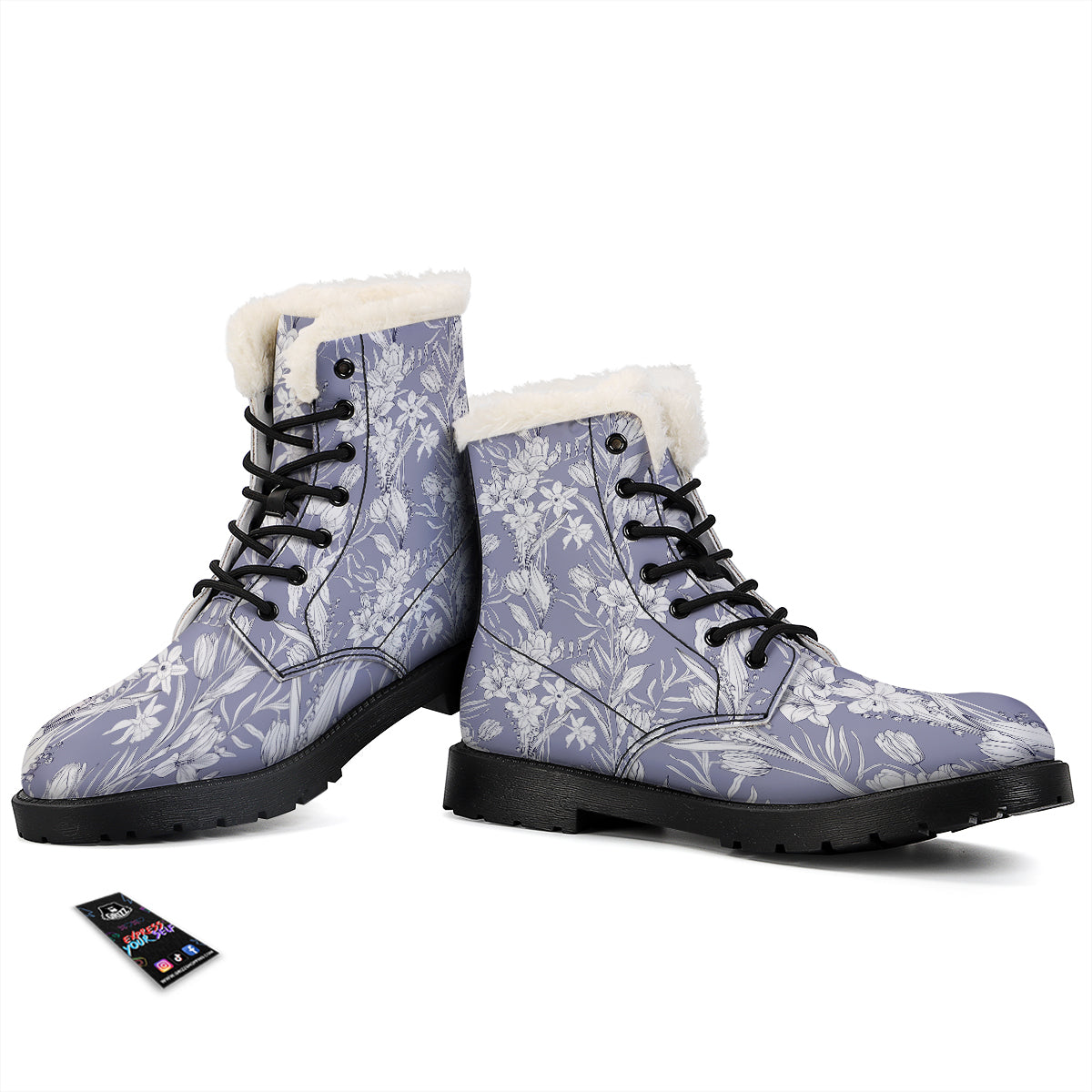 Tulip White Print Pattern Winter Boots-grizzshop