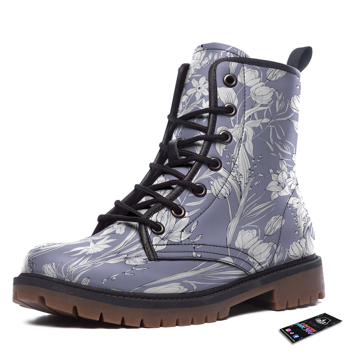 Tulip White Print Pattern Work Boots-grizzshop