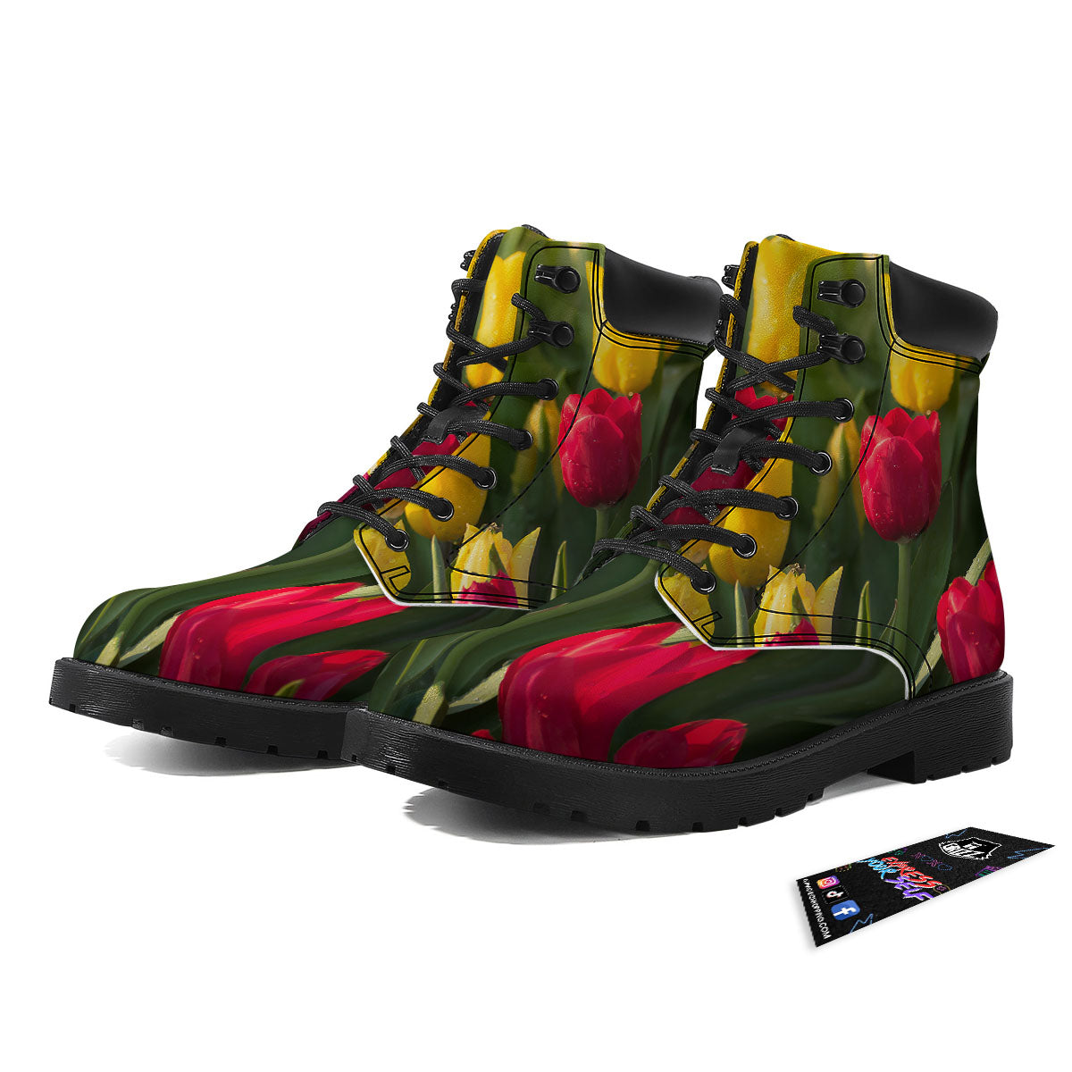 Tulip Yellow And Red Print Boots-grizzshop