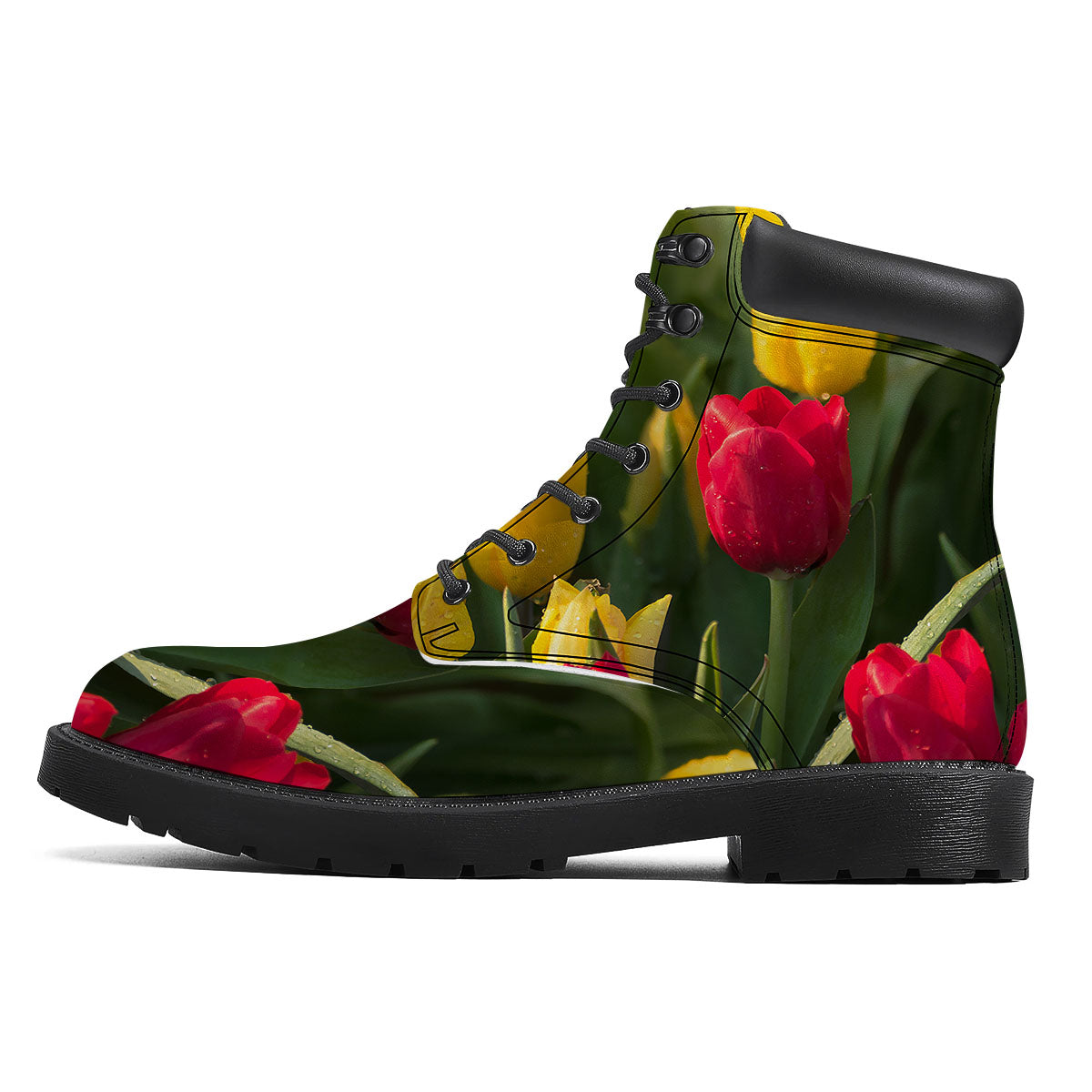 Tulip Yellow And Red Print Boots-grizzshop