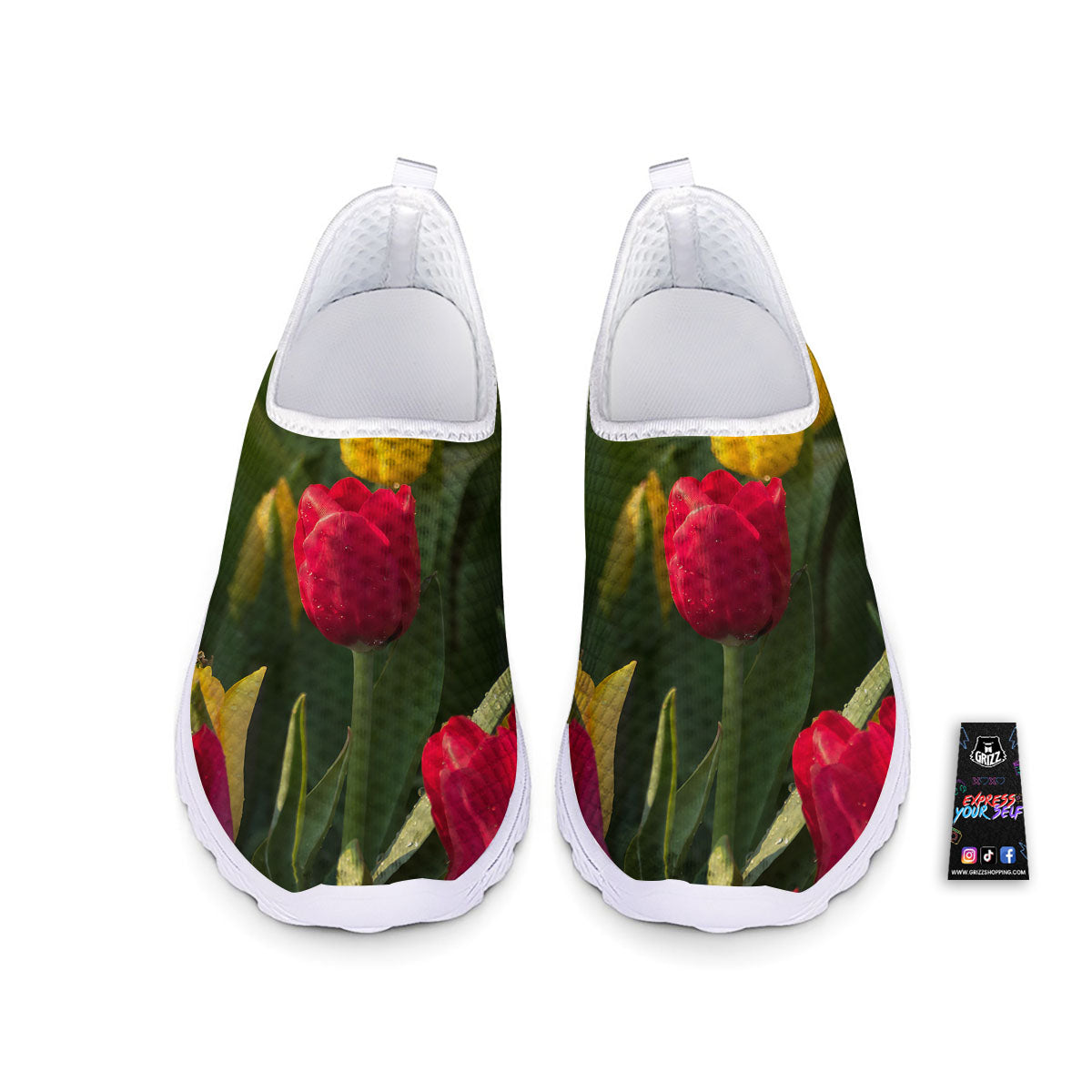 Tulip Yellow And Red Print Nurse Shoes-grizzshop