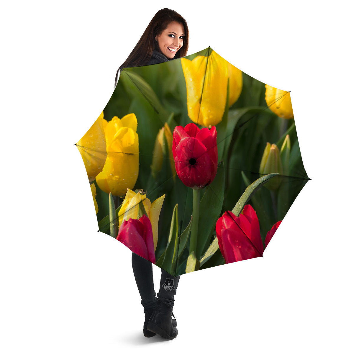 Tulip Yellow And Red Print Umbrella-grizzshop