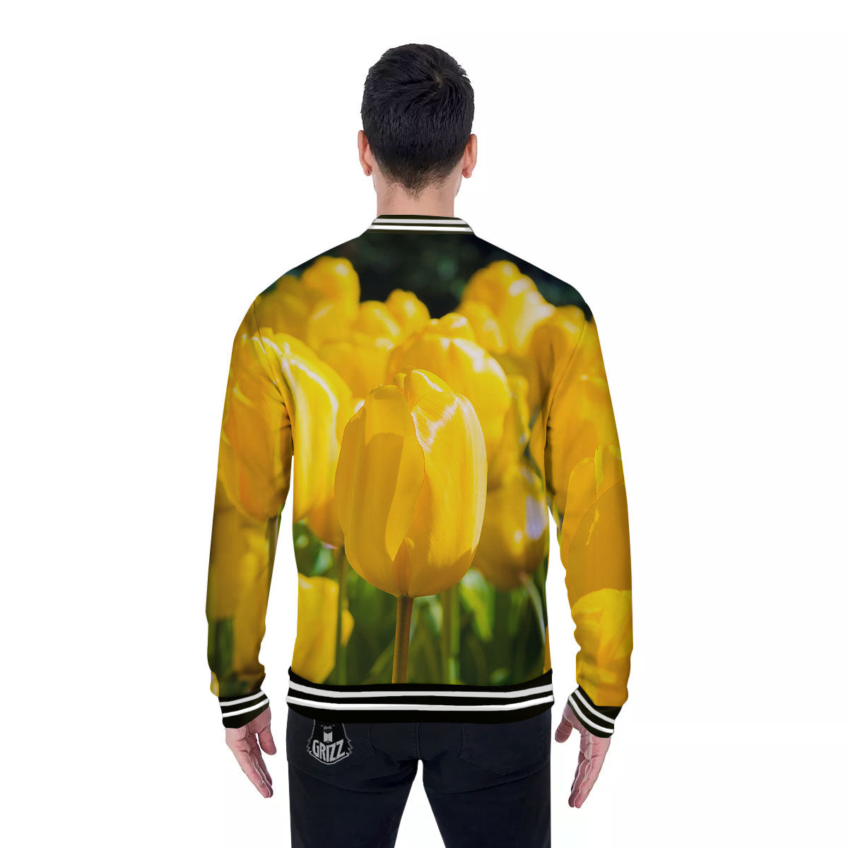 Tulip Yellow Print Baseball Jacket-grizzshop
