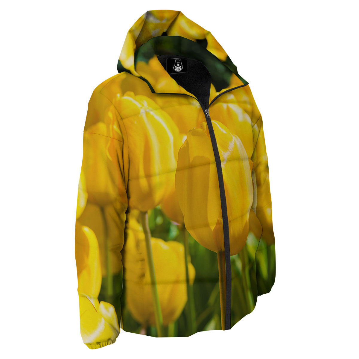Tulip Yellow Print Down Jacket-grizzshop