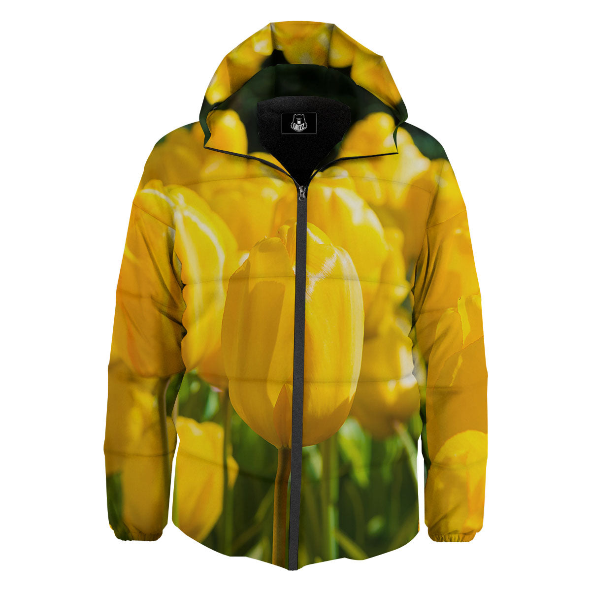 Tulip Yellow Print Down Jacket-grizzshop