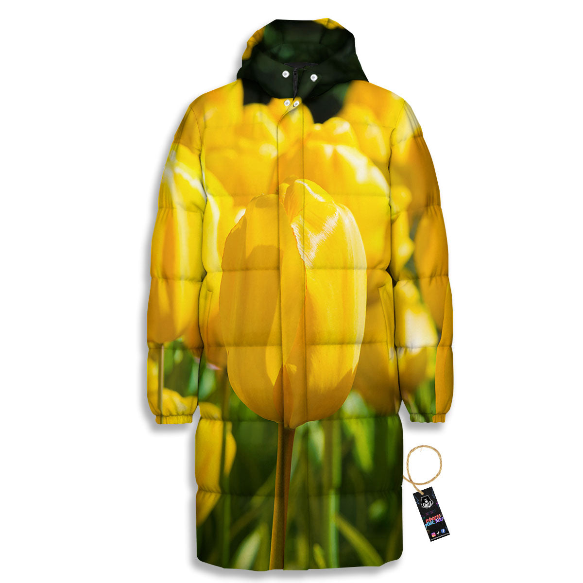 Tulip Yellow Print Long Down Jacket-grizzshop