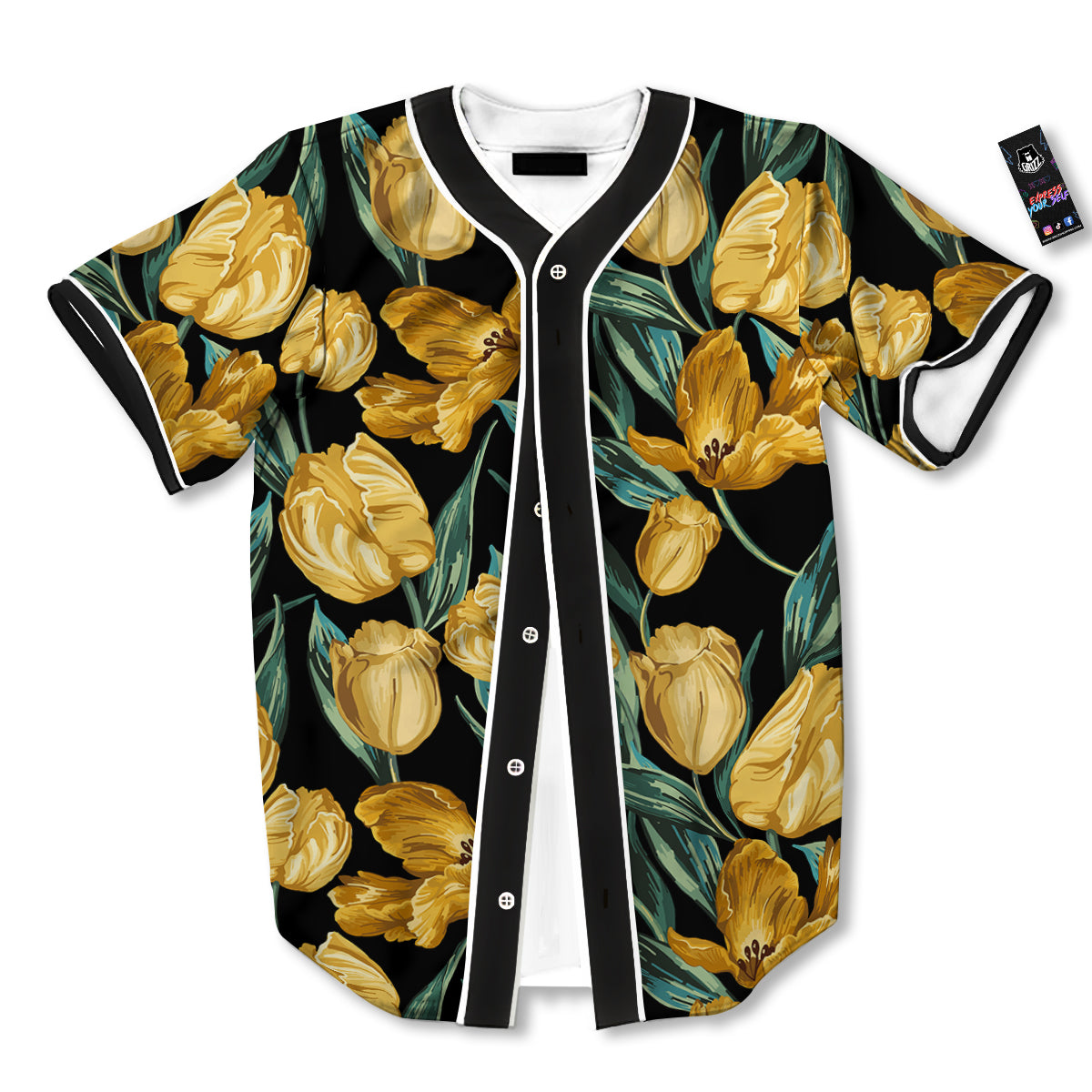 Tulip Yellow Print Pattern Baseball Jersey-grizzshop