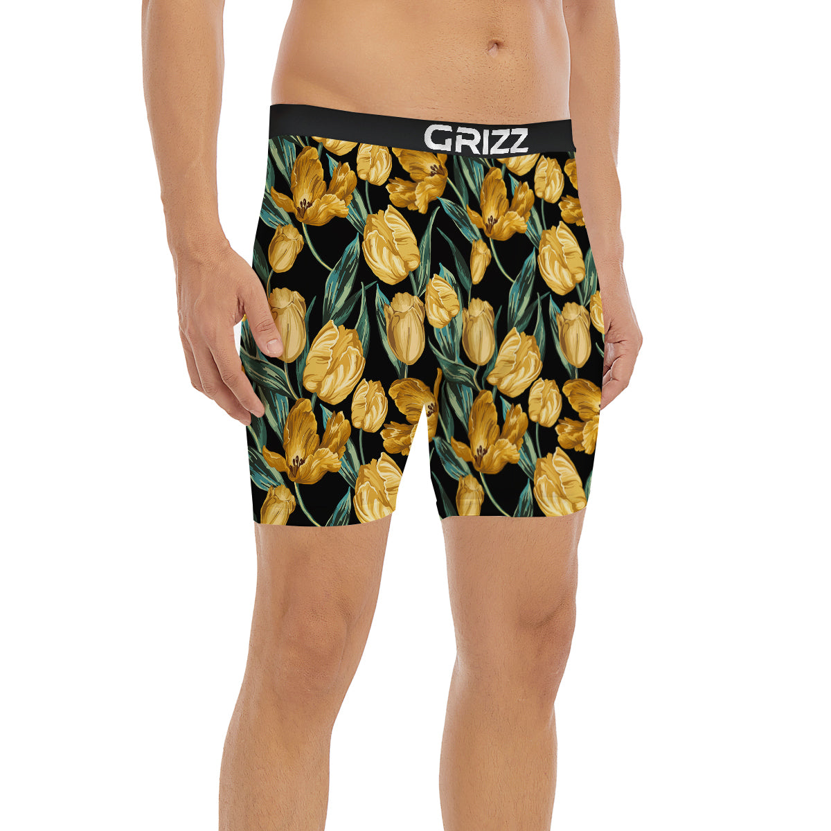 Tulip Yellow Print Pattern Boxer Briefs-grizzshop