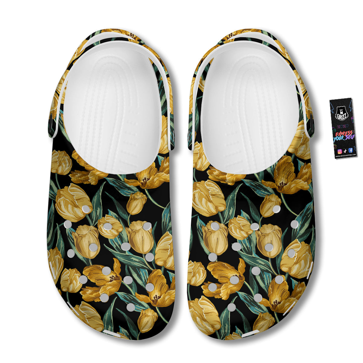 Tulip Yellow Print Pattern Clog-grizzshop