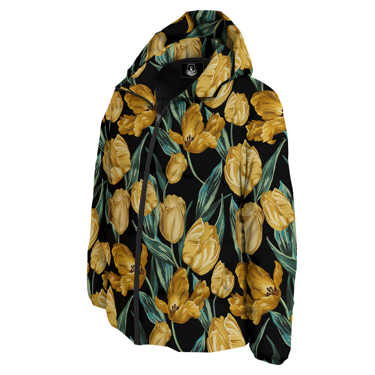 Tulip Yellow Print Pattern Down Jacket-grizzshop