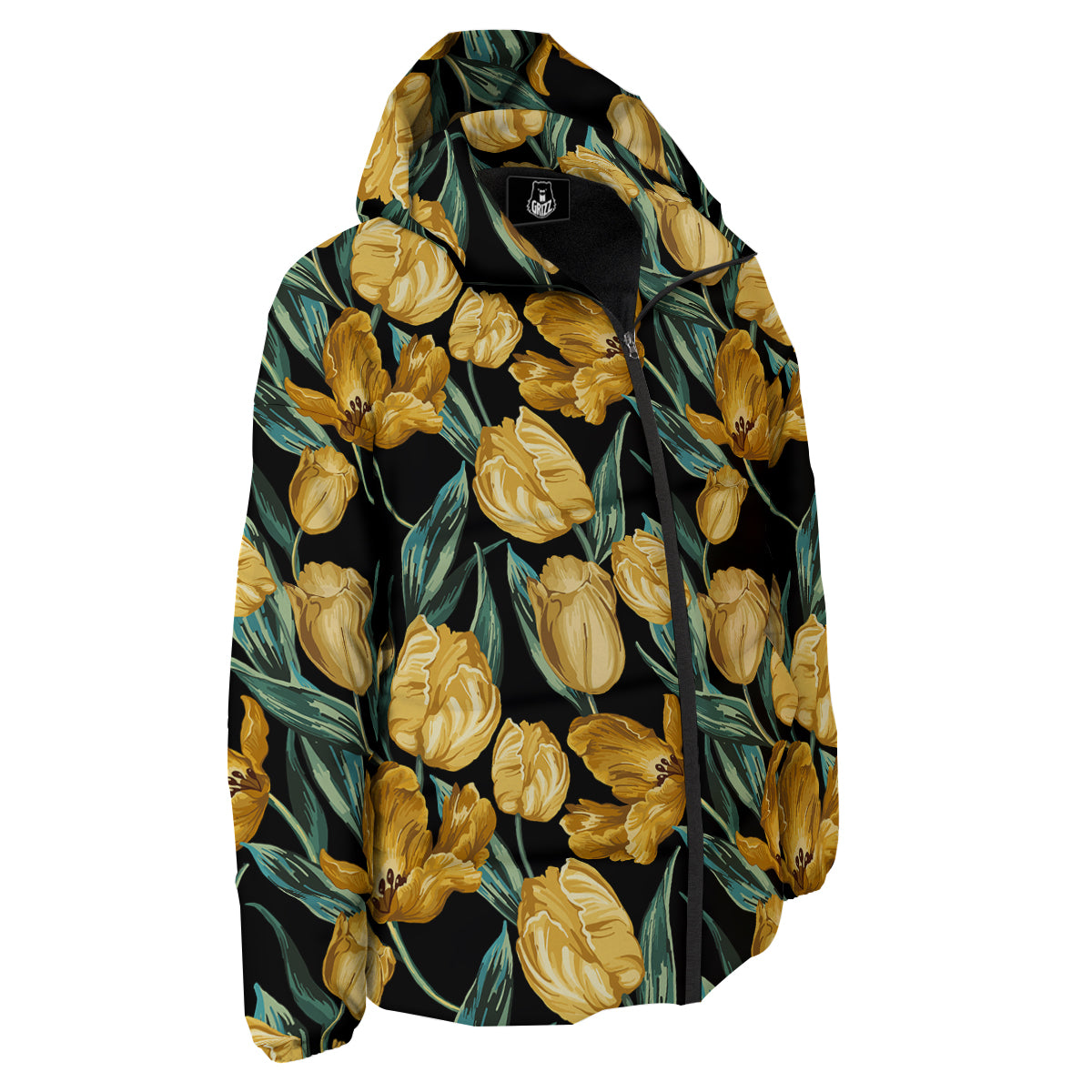 Tulip Yellow Print Pattern Down Jacket-grizzshop