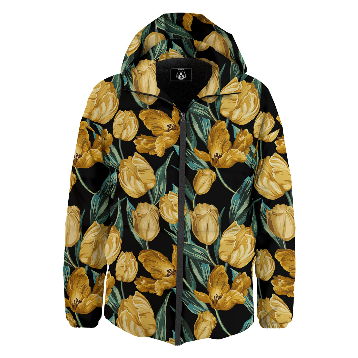 Tulip Yellow Print Pattern Down Jacket-grizzshop