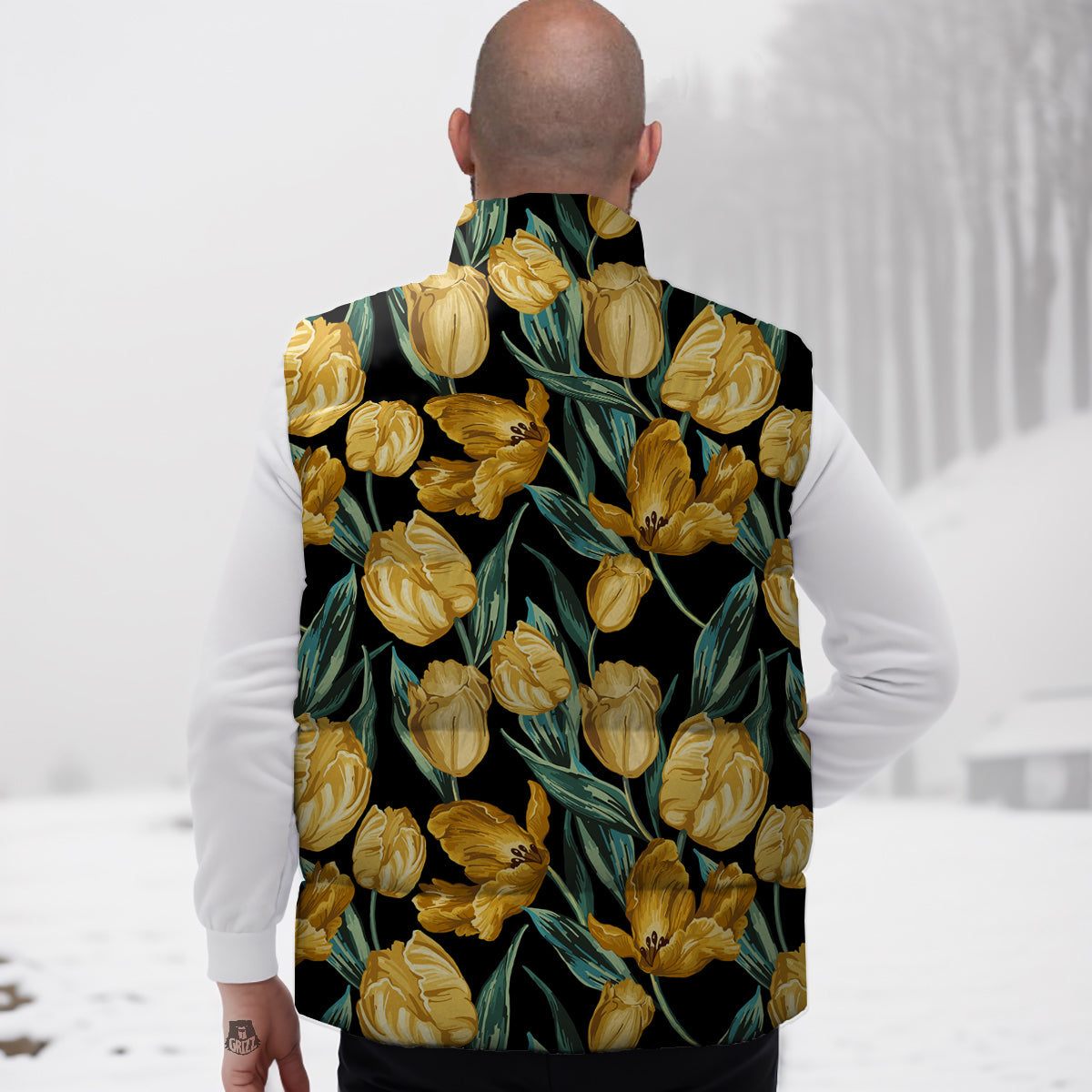 Tulip Yellow Print Pattern Down Vest-grizzshop