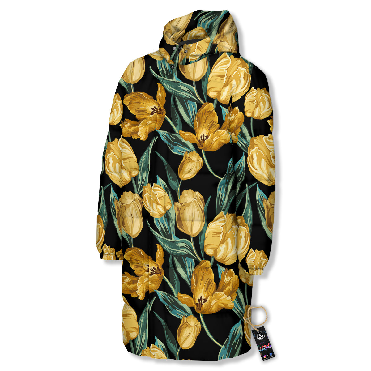 Tulip Yellow Print Pattern Long Down Jacket-grizzshop