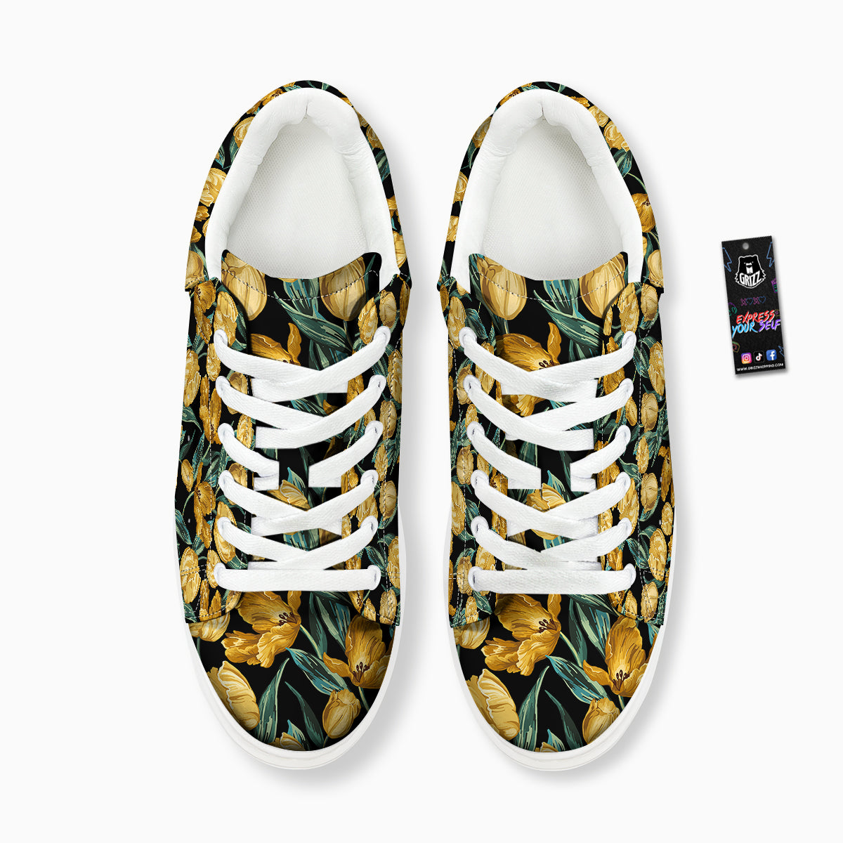 Tulip Yellow Print Pattern Platform Shoes-grizzshop