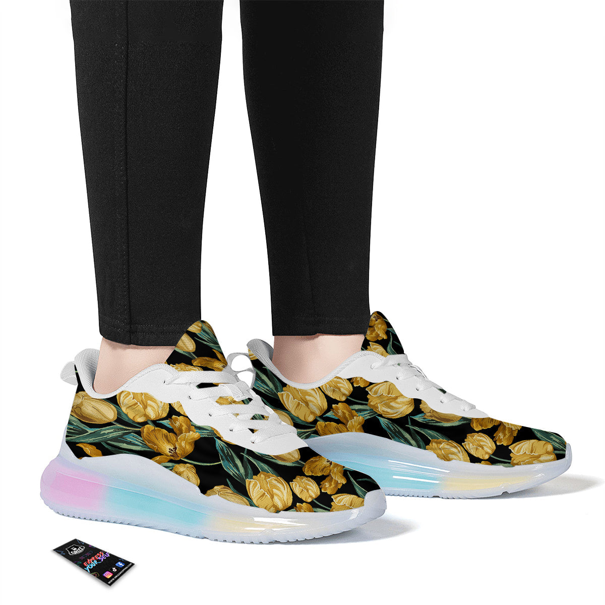 Tulip Yellow Print Pattern Running Sneakers-grizzshop