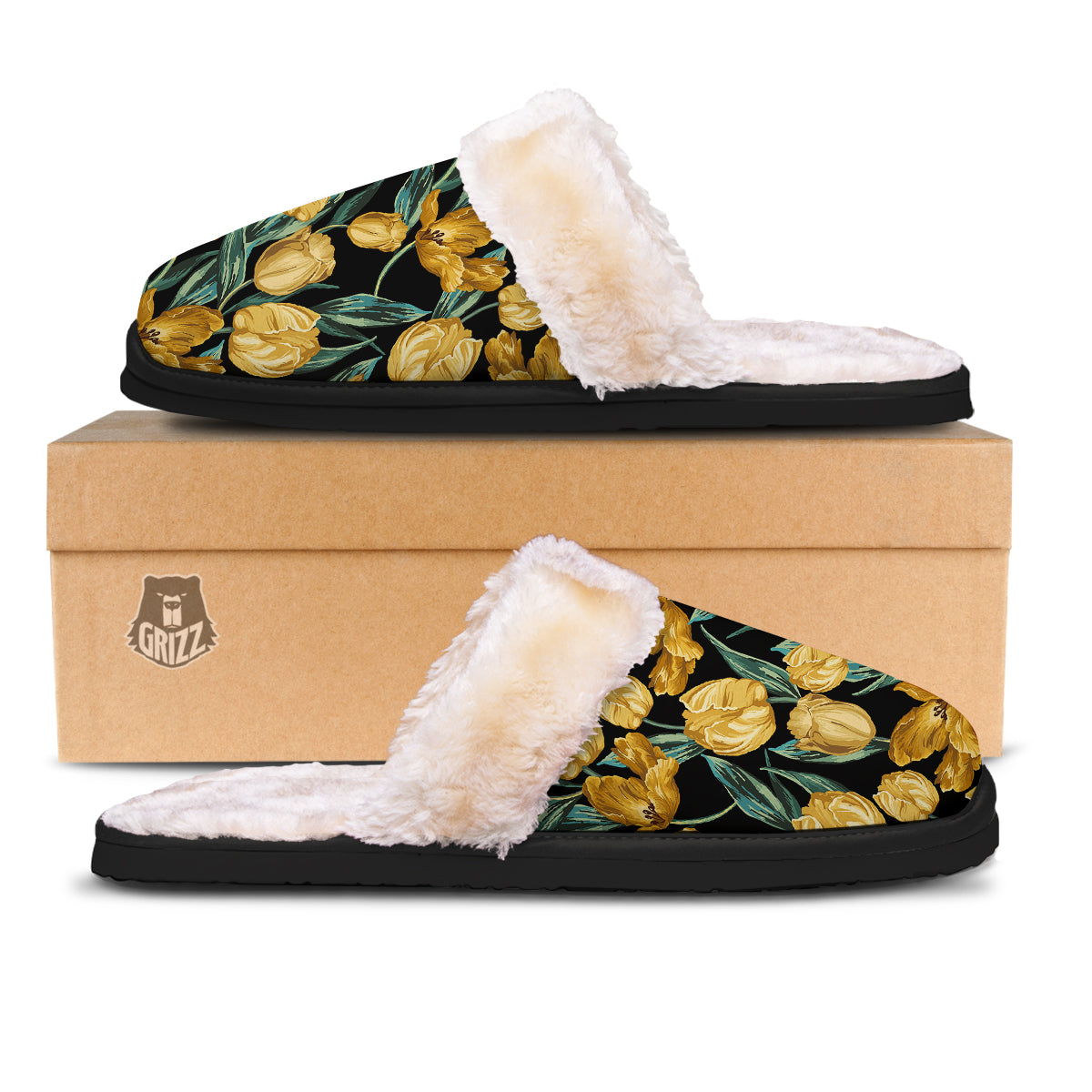 Tulip Yellow Print Pattern Slippers-grizzshop