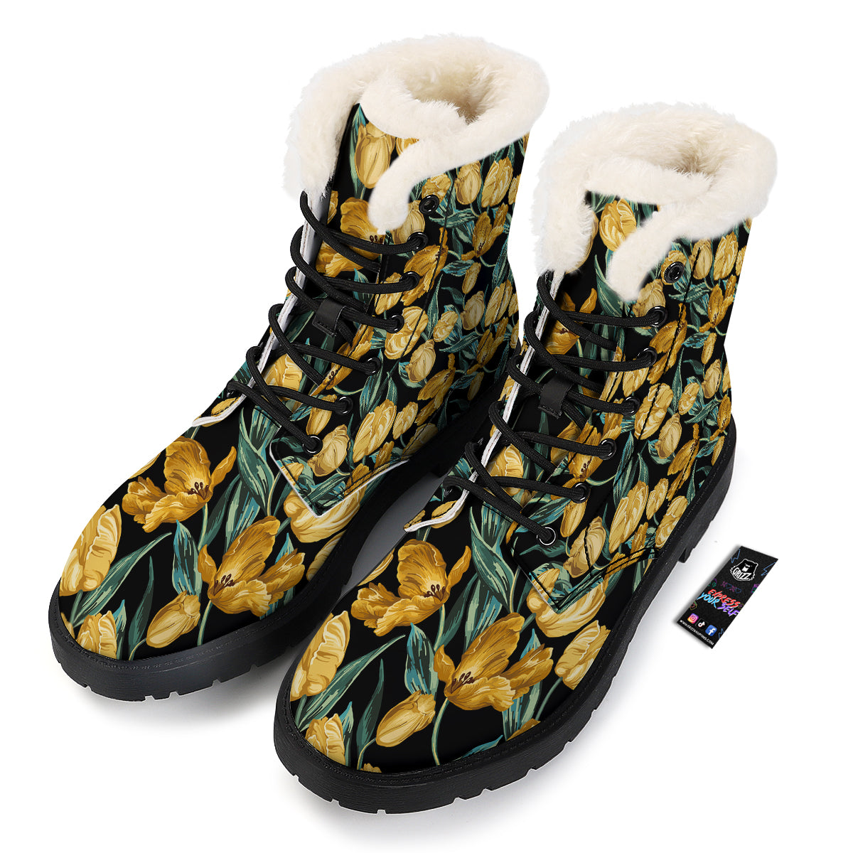 Tulip Yellow Print Pattern Winter Boots-grizzshop
