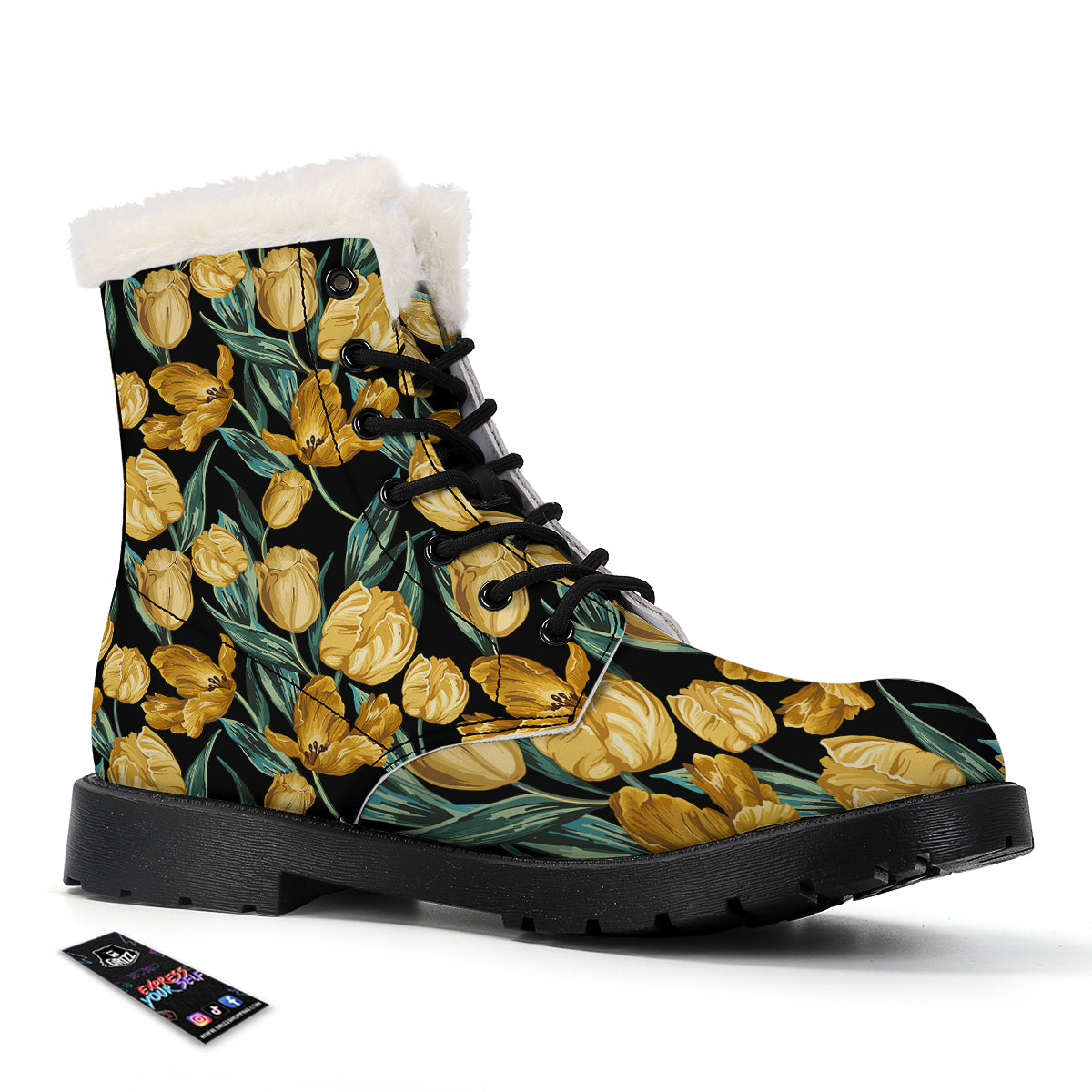 Tulip Yellow Print Pattern Winter Boots-grizzshop