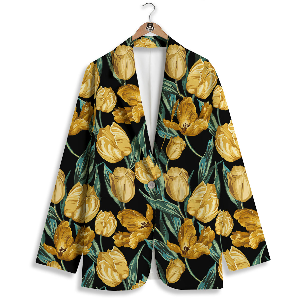 Tulip Yellow Print Pattern Women's Blazer-grizzshop