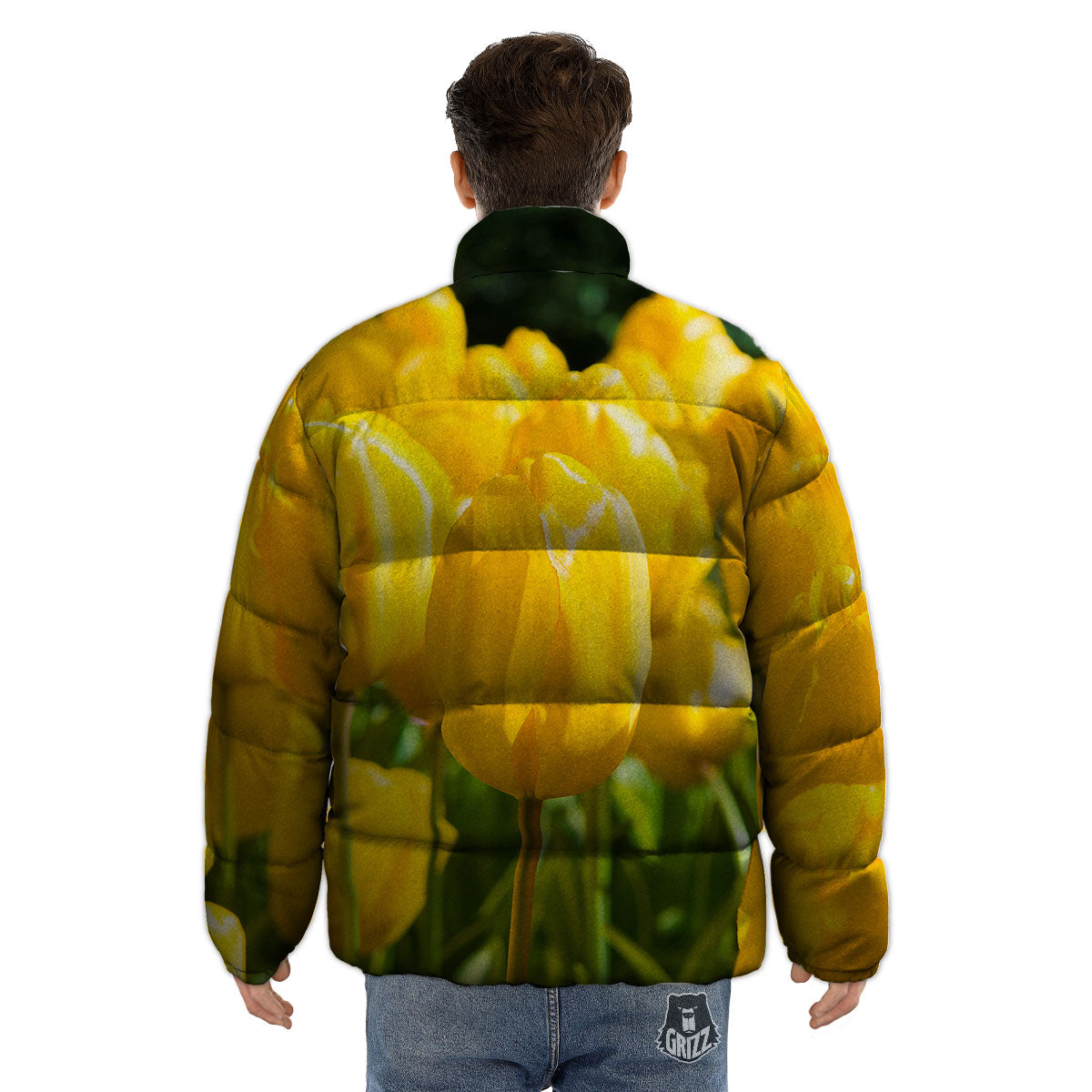 Tulip Yellow Print Puffer Jacket-grizzshop