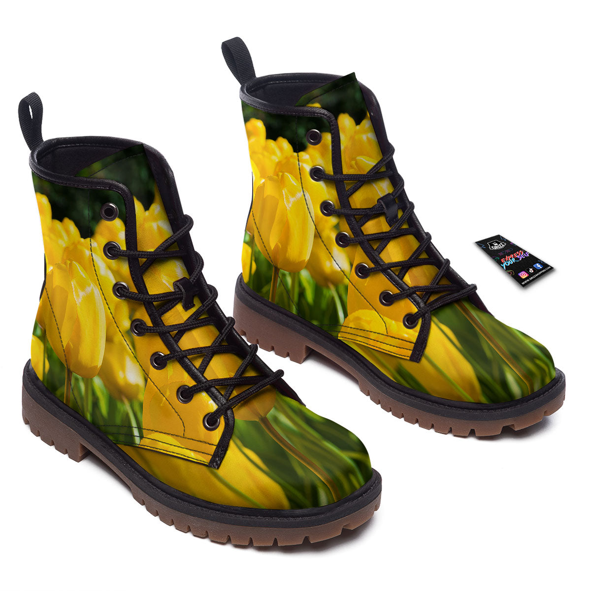 Tulip Yellow Print Work Boots-grizzshop
