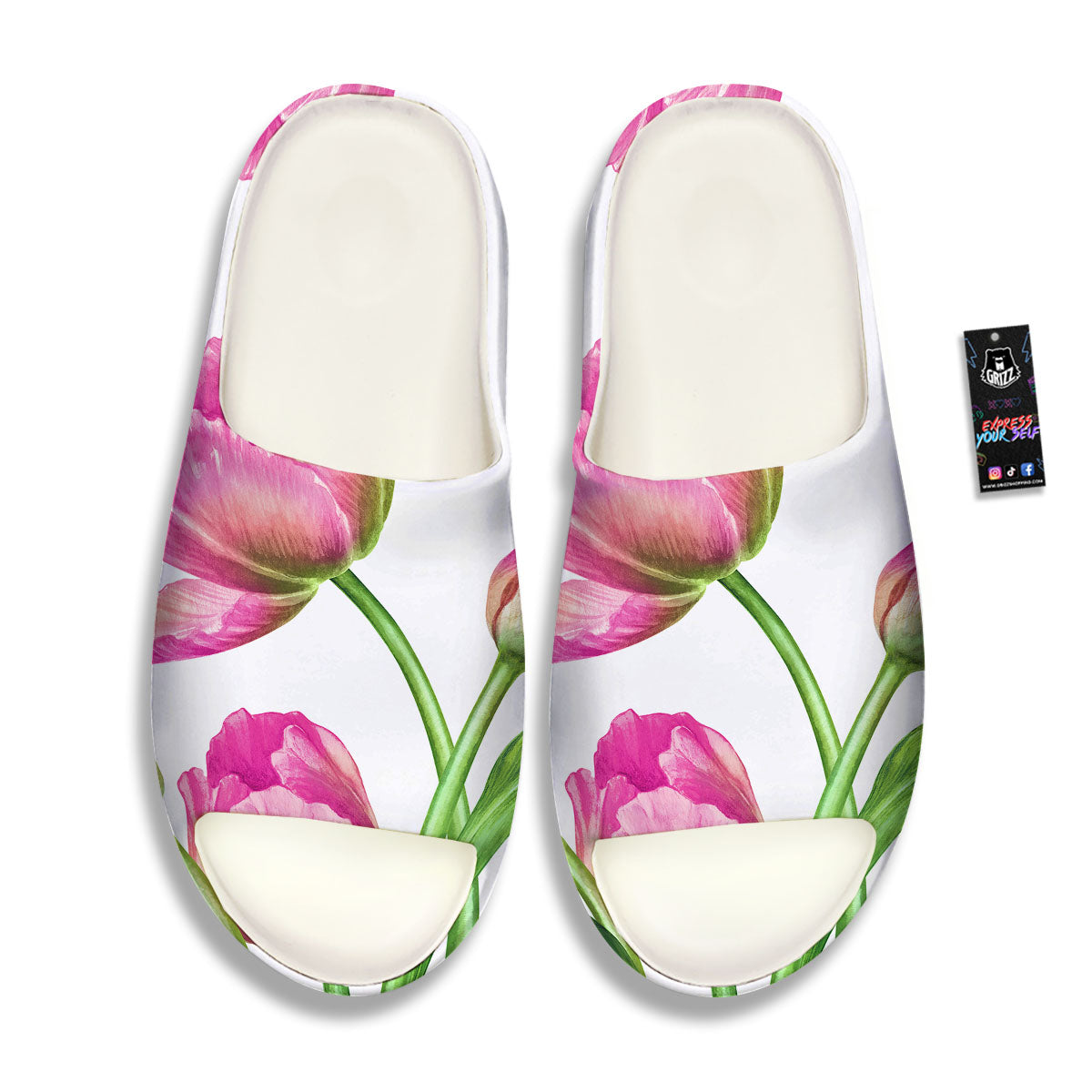 Tulip Flower Pink Watercolor Print Sandals-grizzshop