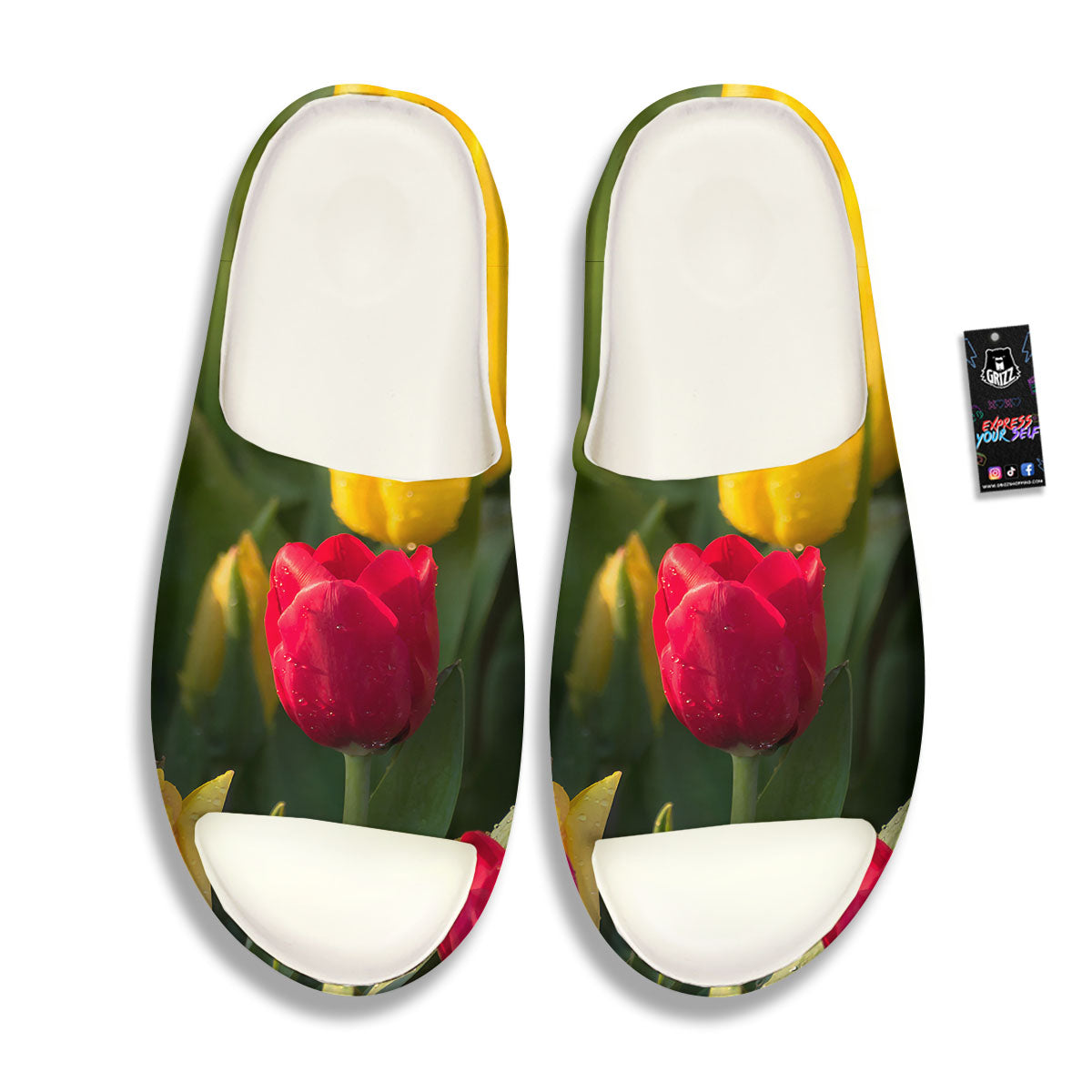 Tulip Yellow And Red Print Sandals-grizzshop