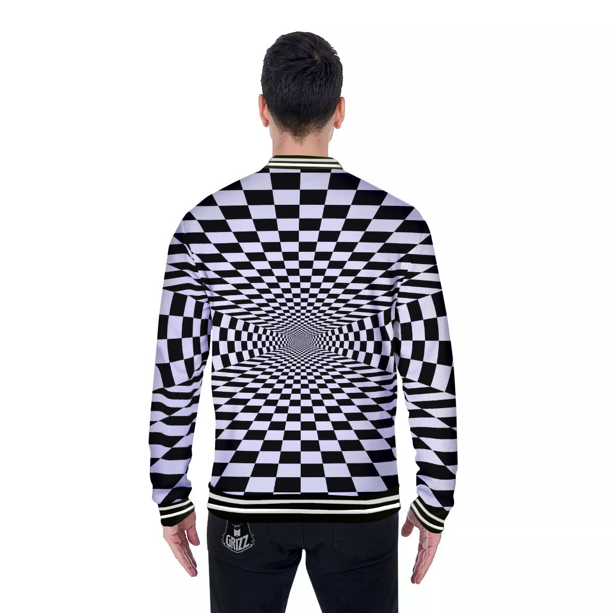 Tunnel Illusion White And Black Print Baseball Jacket-grizzshop