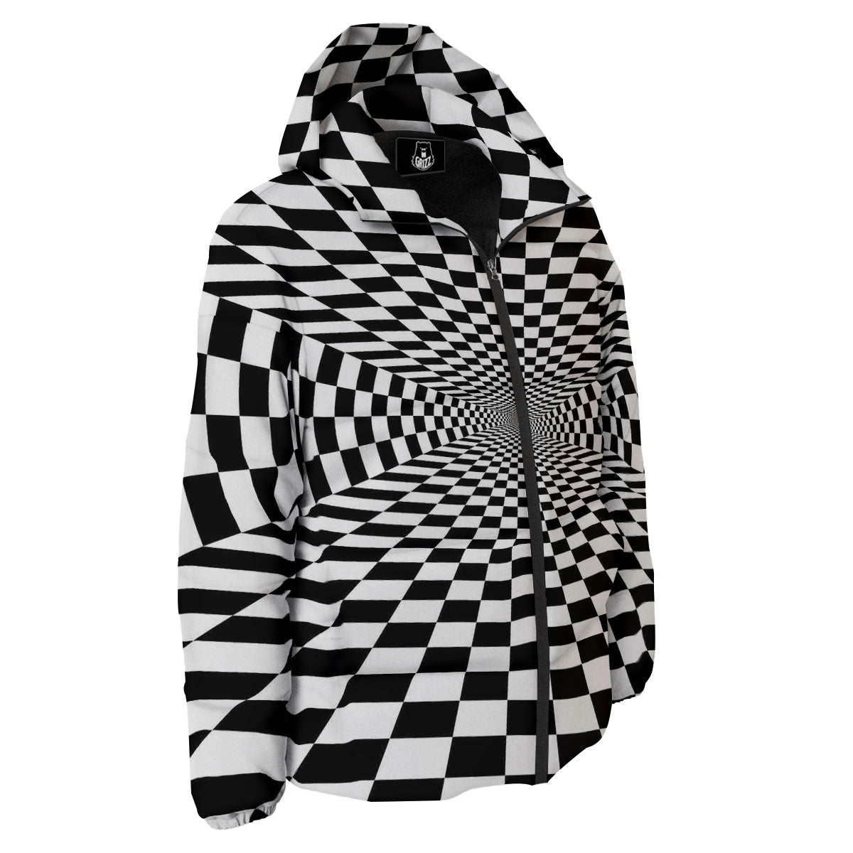Tunnel Illusion White And Black Print Down Jacket-grizzshop