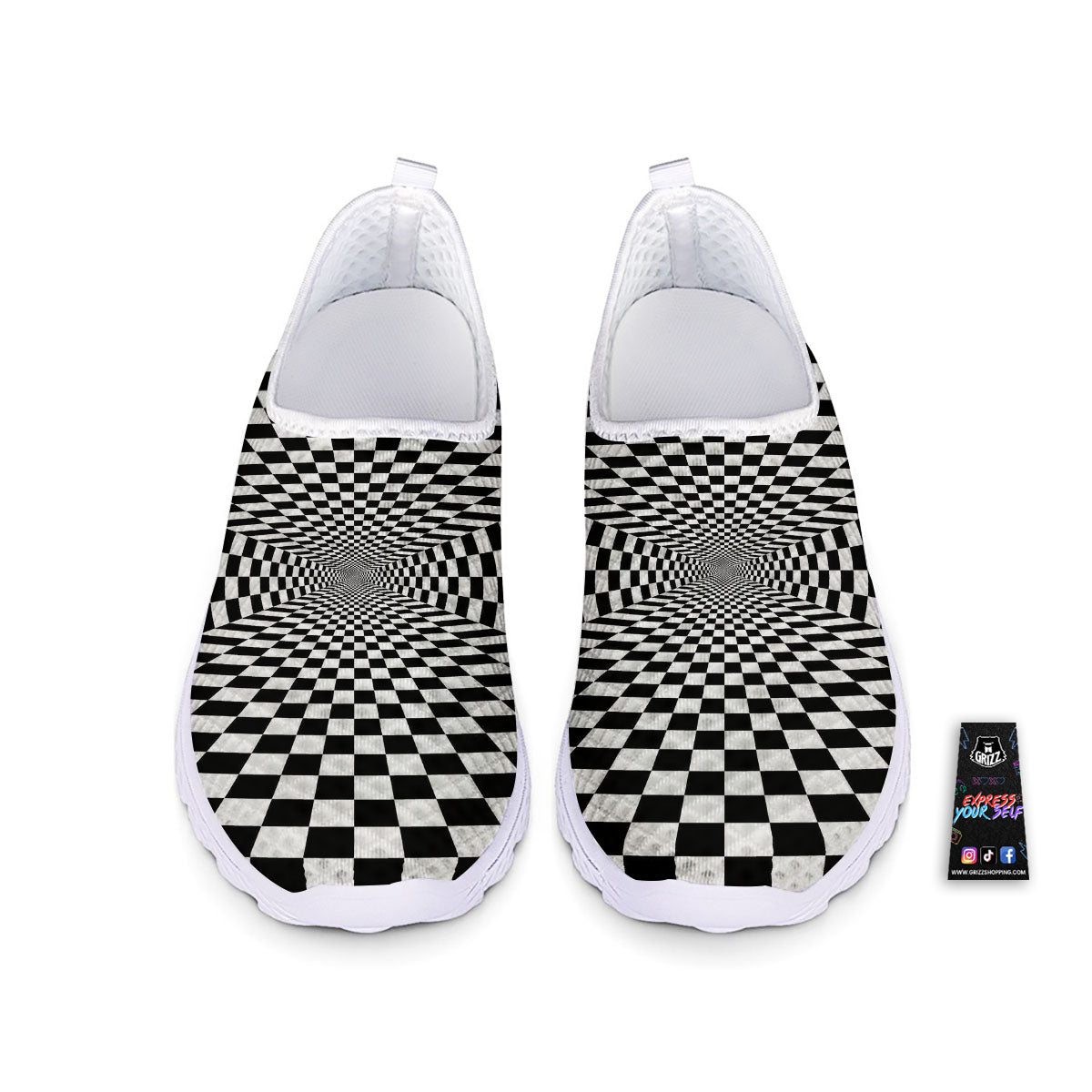 Tunnel Illusion White And Black Print Nurse Shoes-grizzshop
