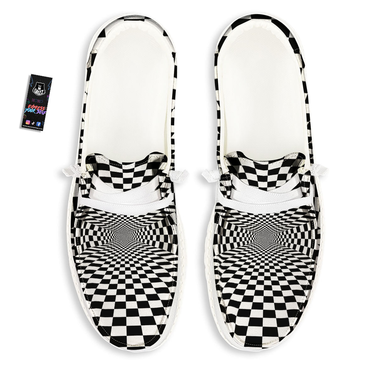 Tunnel Illusion White And Black Print White Loafers-grizzshop