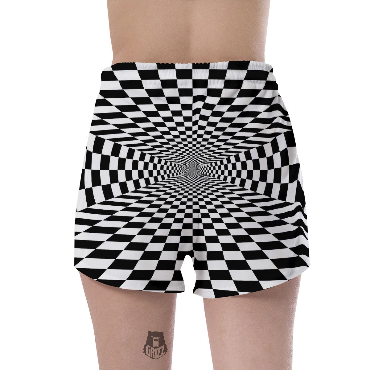 Tunnel Illusion White And Black Print Women's Shorts-grizzshop