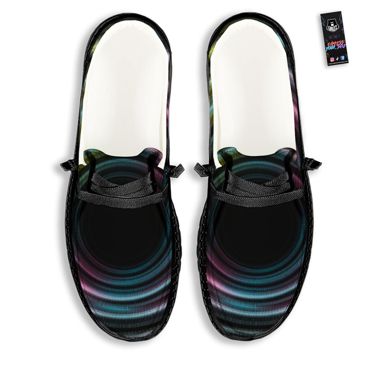 Tunnel Lights Teal And Pink Print Black Loafers-grizzshop