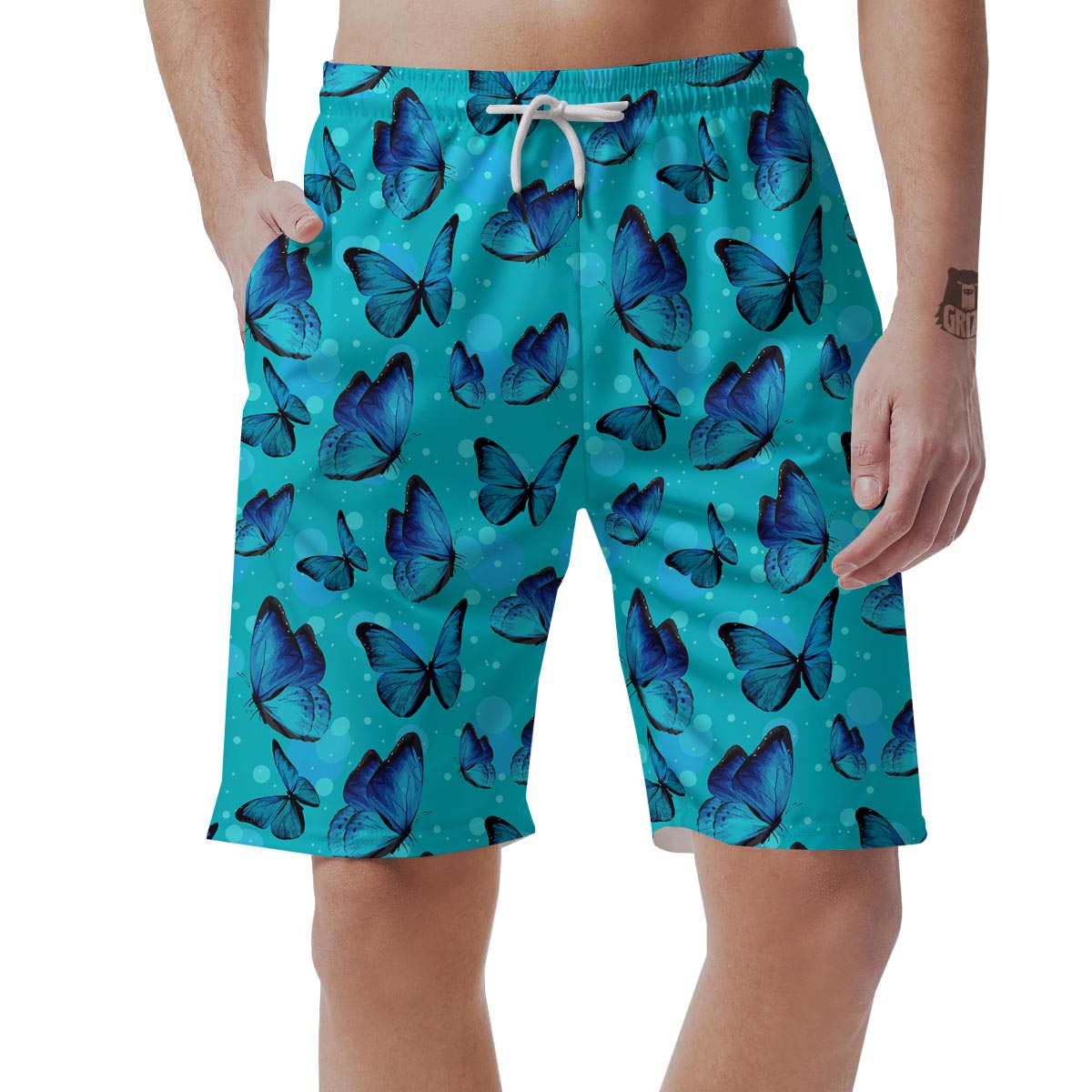 Turquoise Bubble Butterfly Print Men's Shorts-grizzshop