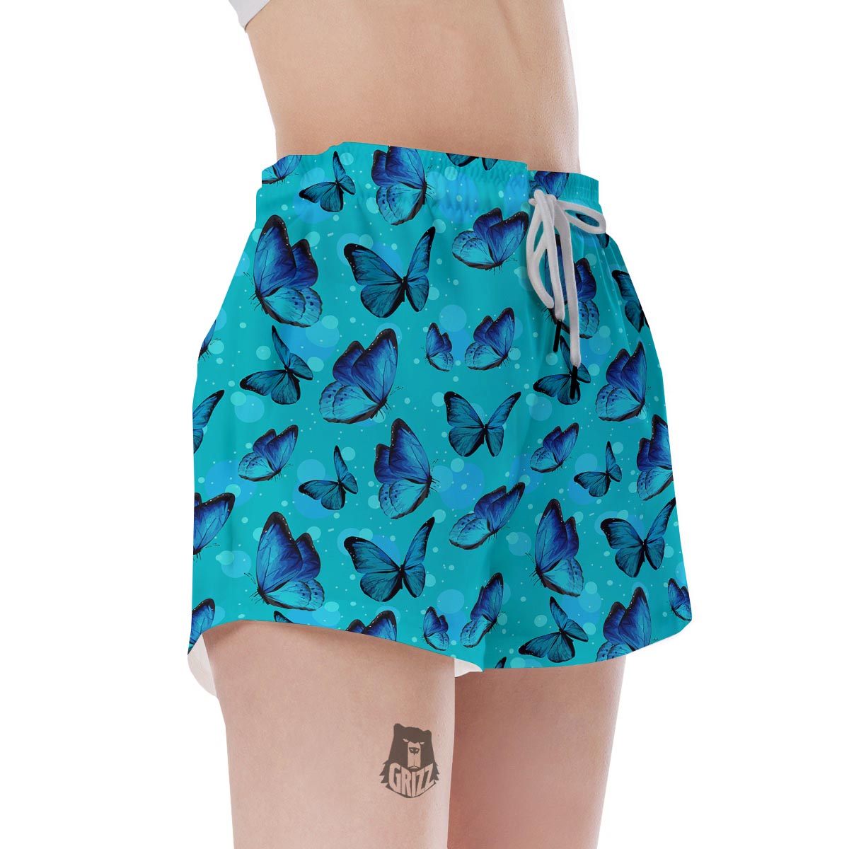 Turquoise Bubble Butterfly Print Women's Shorts-grizzshop