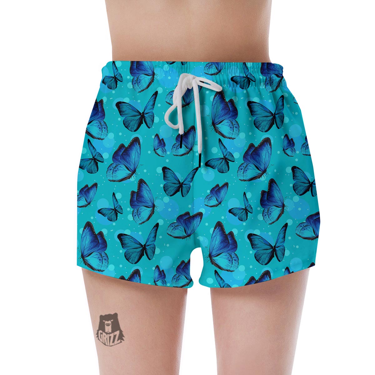 Turquoise Bubble Butterfly Print Women's Shorts-grizzshop