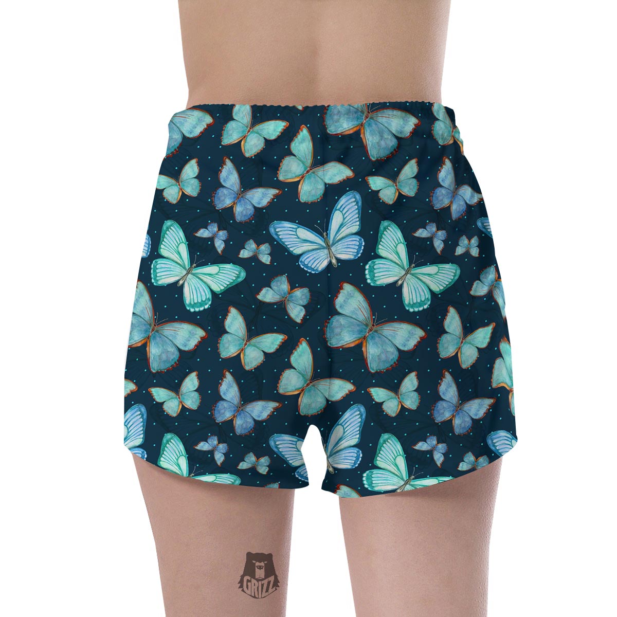 Turquoise Butterfly Print Women's Shorts-grizzshop