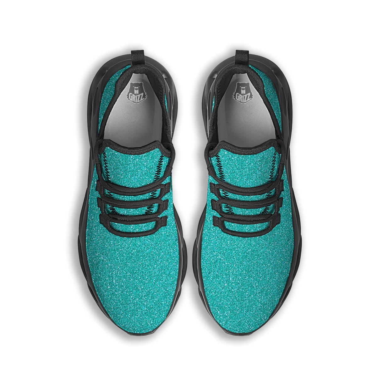 Turquoise Glitter Artwork Print Black Running Shoes-grizzshop
