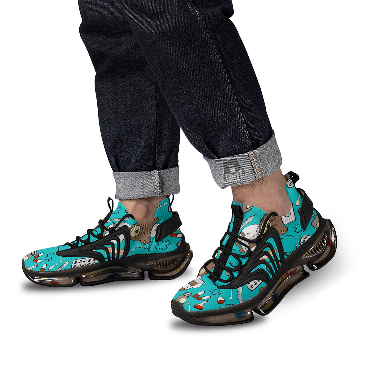 Turquoise Teddy Bear Nurse Black Gym Shoes-grizzshop